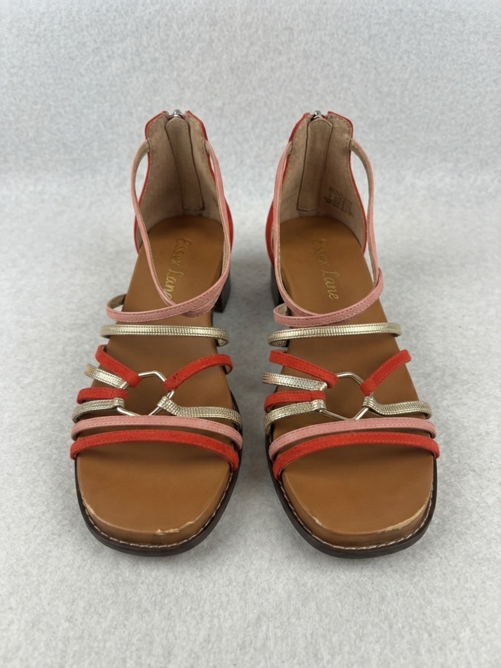 Essex Lane Coral, Pink & Gold Multi-Strap flat Sandal size 10
